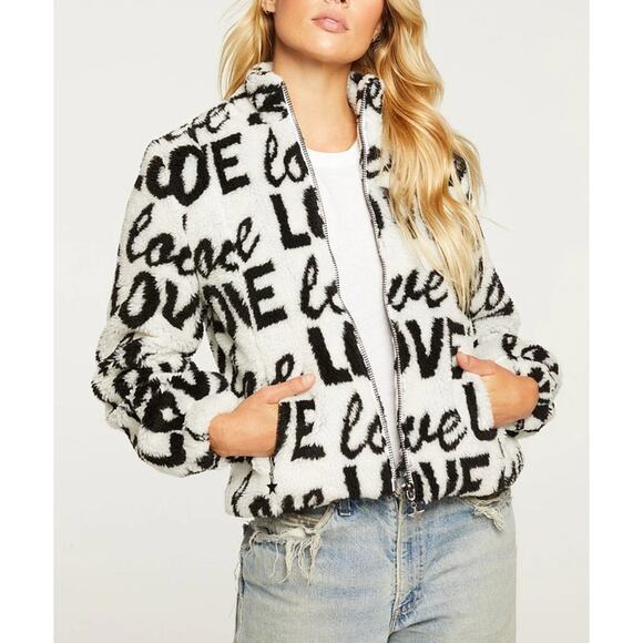 Chaser Love Faux Fur Teddy Jacket Black & White Size Large - Picture 1 of 9